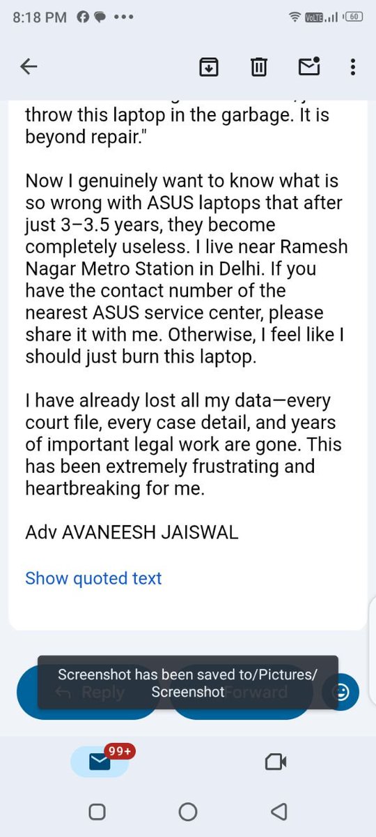 onlyhumanist's tweet photo. @ASUSIndia I'm completely fed up. I'll set this laptop on fire within the next 48 hours. https://t.co/54ByX9QyaC