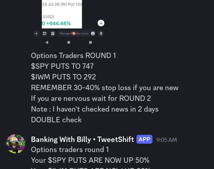 $SPY AND $IWM PUTS BOTH UP 160%
Remember 30-40% stop loss if you are new 
 [📷](https://pbs.twimg.com/media/HOZzeeAW8AIskHi.jpg) [📷](https://pbs.twimg.com/medi