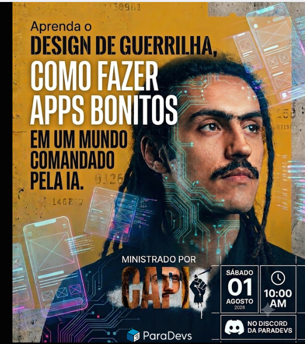 BrazillianCare's tweet photo. Fala galerinha vim aqui de novo avisar do mais novo curso que vai rolar la na paradevs : Design de guerrilha, como fazer apps bonitos em um mundo comandado pela IA. 

Totalmente comandado pelo nosso queridíssimo @soucapi, como sempre gratuito e de livre acesso para todos. 

Vai rolar nesse sábado às 10 da manhã no discord da paradevs - link na bio.