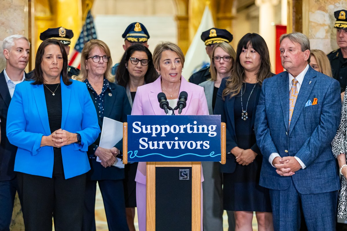 EOPSS's tweet photo. Secretary Kwon and Undersecretary Collins were proud to join Governor Healey, Lieutenant Governor Driscoll, legislators, district attorneys, law enforcement leaders, advocates, and survivors to celebrate two landmark changes to Massachusetts law that strengthen protections for survivors of sexual assault.

These changes close a loophole that allowed people in positions of authority to exploit 16- and 17-year-olds in their care and eliminate the statute of limitations in rape cases when DNA evidence identifies the offender.

Thank you to the survivors whose courage and advocacy made these historic changes possible. Your voices are helping make Massachusetts safer for everyone.