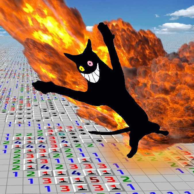 marisdeltar's tweet photo. moron. that was obviously a bomb. learn how to play the game you big dumb cat #deltarune #friend #minesweeper #minesweeperfanart #minesweeping #exploded #failure #sweep #happy #joyful #masochism https://t.co/4B9ghIg7w0