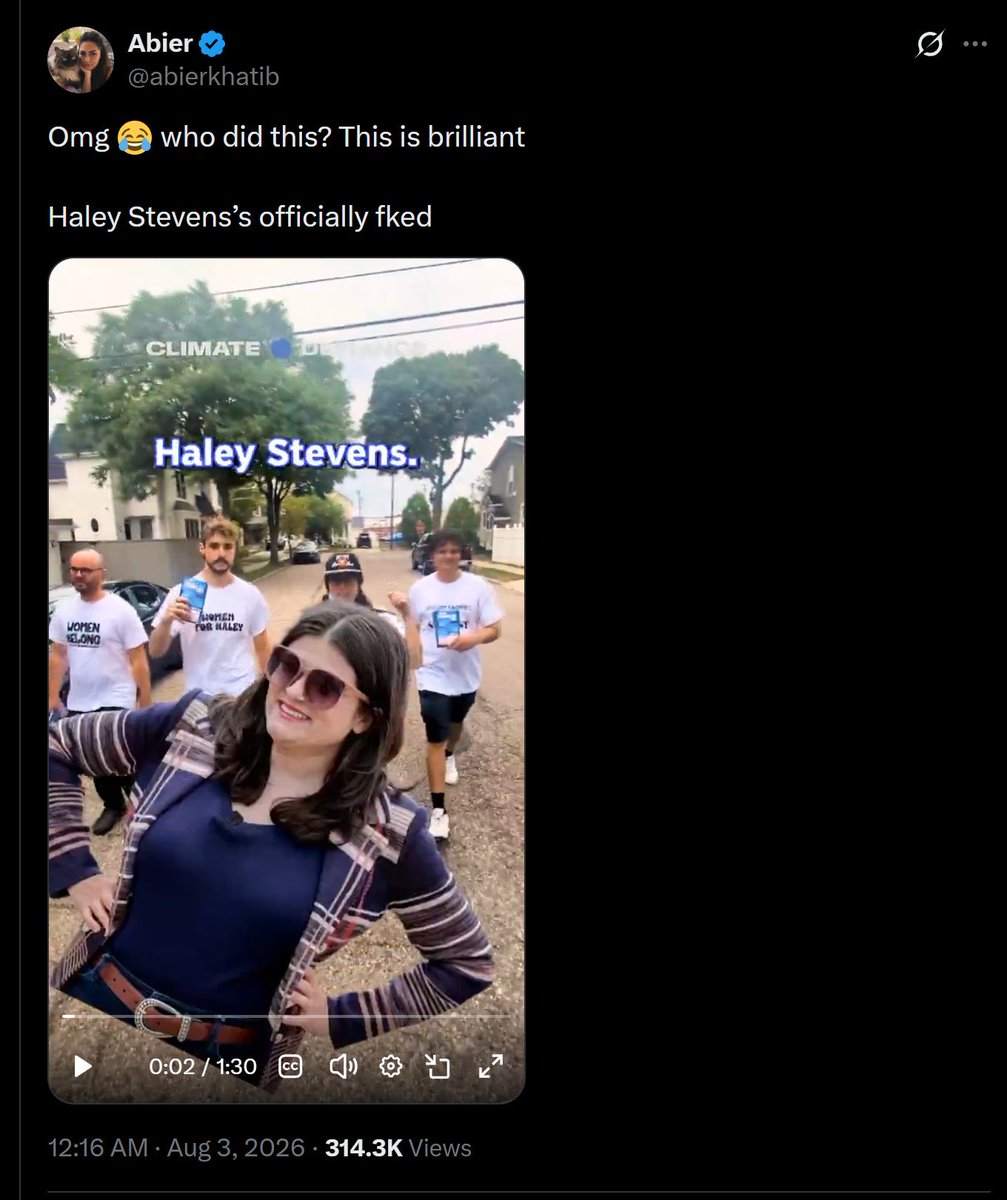 TheOmniLiberal's tweet photo. This isn't even the only "sabotage" story around this particular primary from other socialists online. @abierkhatib brought this canvassing story to X, where the depicted individuals claimed to impersonate Stevens canvassers.

@waltermasterson claims to have registered to be a phone banker for Stevens, so he could tell voters "how much she loves data centers and Israel." He later claims he was only joking, though there's no way to verify if that's true or not.