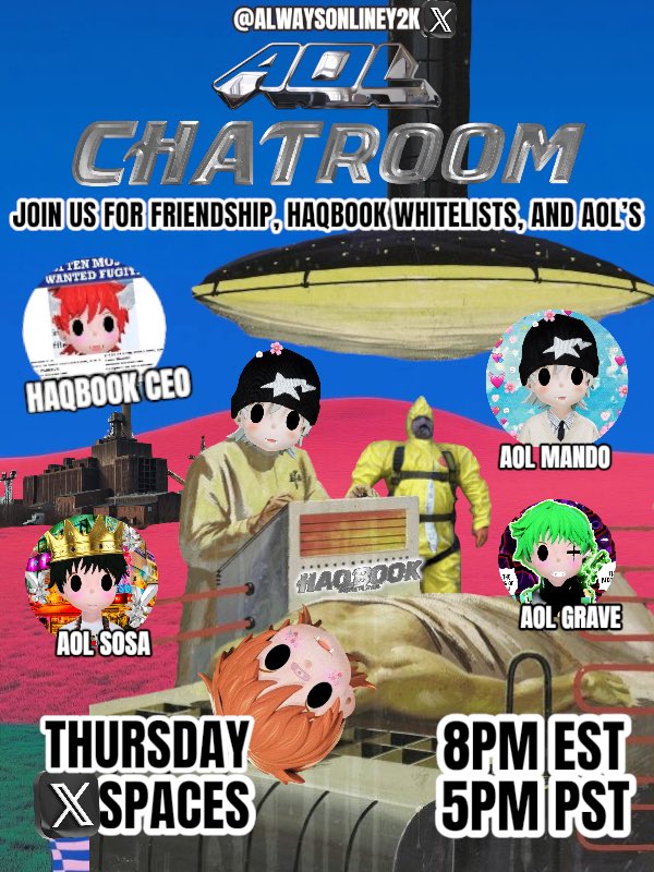 alwaysonlineY2k's tweet photo. ://AOL CHATROOMS - THURSDAY
❕ON X SPACES
❕LOG IN @ 8PM EST// 5PM PST
🛜 ARE YOU ONLINE?
⛓️OFFICIAL LINKS IN PINNED POST https://t.co/8rq5CZGgdI