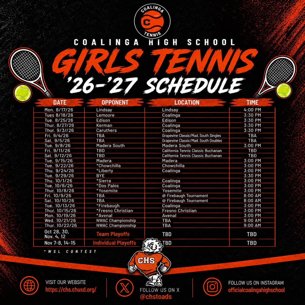 chstoads's tweet photo. GIRLS TENNIS: Come out and support our Lady Horned Toads this year! #ToadPRIDE https://t.co/PhelACKuCK