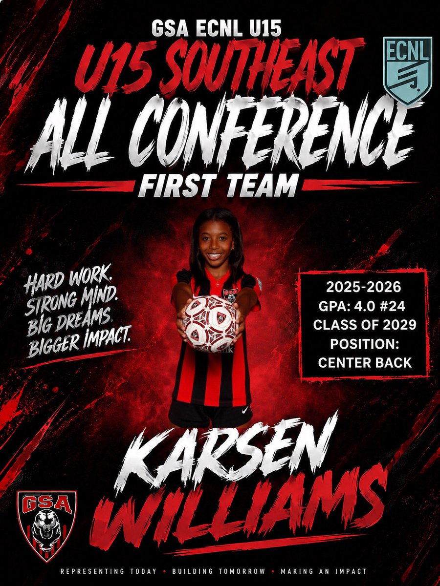 2011_karsenwill's tweet photo. Honored to be selected to the
ECNL U15 Southeast All-Conference First Team. Thank you to my coaches, teammates, and family for believing in me. Excited to keep growing and competing.
#ECNL #GSA #ClassOf2029 https://t.co/F5vRnlSM80