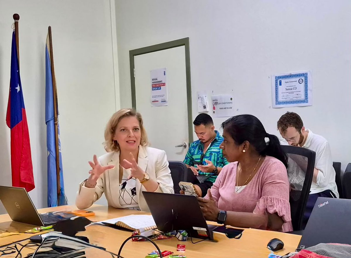 un_samoa's tweet photo. 🌊 The UN in Samoa hosted a #SIMEX at One UN House, testing the UN system's response to a simulated distant magnitude 8.2 earthquake & tsunami warning. With DMO, Samoa Red Cross, UNDP's Crisis Bureau & OCHA, the exercise strengthened preparedness & coordination. https://t.co/pukZEG25Ni