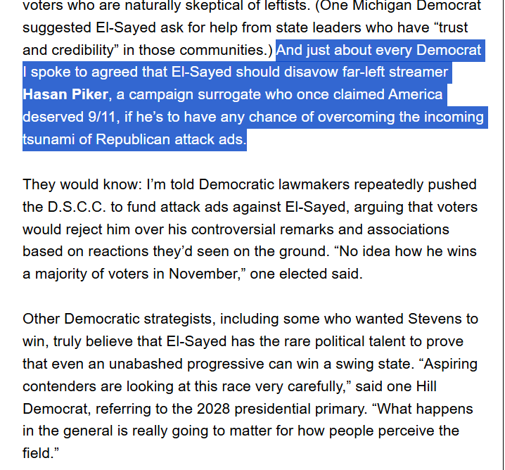 nick_field90's tweet photo. If El-Sayed disavowed Piker now, wouldn't that be the one way to guarantee Piker is the top topic through November, as El-Sayed is constantly asked about why he flip-flopped? (From Marianna Sotomayor's Puck newsletter) https://t.co/cl8e4fEVDz