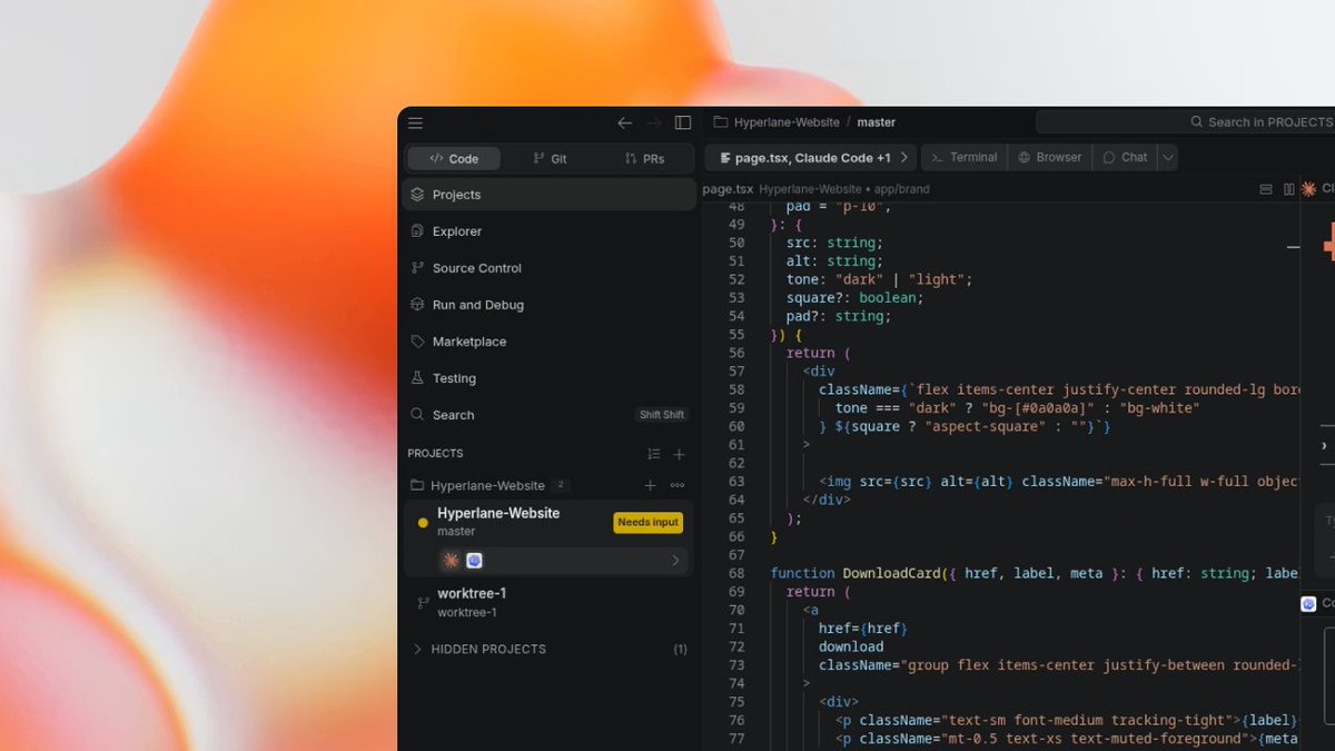 hyperlane_ide's tweet photo. The tooling split is backwards. Orchestrators understand worktrees but cannot edit code. Editors handle code but treat worktrees as an afterthought.

Hyperlane is the IDE for parallel agents. Built on the VS Code source, so your keybindings and settings all come with you. https://t.co/eA6puI1j3P