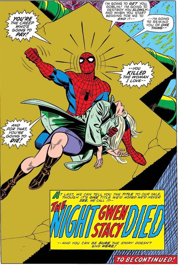 Flutterfan737's tweet photo. seriously. there's gwen stacy's death, gwen having a fling with norman osborn, the deal with mephisto, house of m, the clone saga, etc etc. https://t.co/gk8dhAy2ce