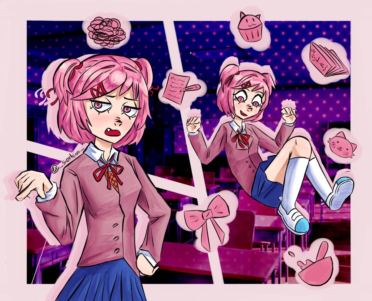 _Serhioo_'s tweet photo. It's time for Natsuki!!! Happy belated birthday !!! 🩷🐱🧁#ddlc #natsuki https://t.co/OhTN8ru7No