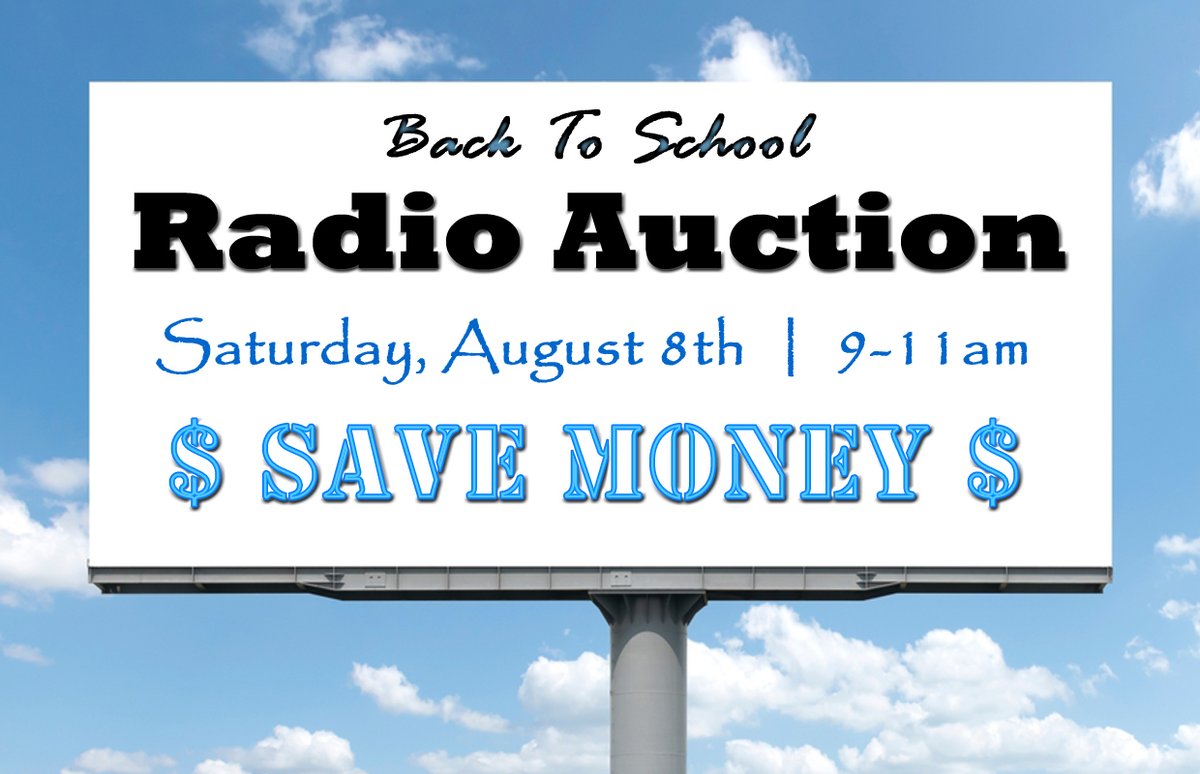 MORE1049's tweet photo. This Saturday, August 8th is MORE 104.9's RADIO AUCTION from 9-11am!!  One more chance to save money this summer!!  Click the link to see what items will be available...
https://t.co/CeH7VpJjrv https://t.co/C5JDxiiV9b