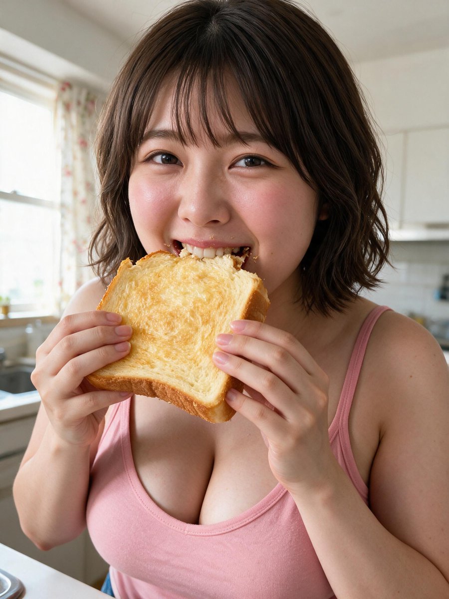 yumenadiary's tweet photo. 今日8月6日は #はむはむの日 らしいよ！🍞
厚切りトースト大きな口で「はむっ」て食べちゃった😋💕

一口食べる〜？♡

#はむはむの日 #ハムの日 #AI美女 https://t.co/PnFyOoGoXC