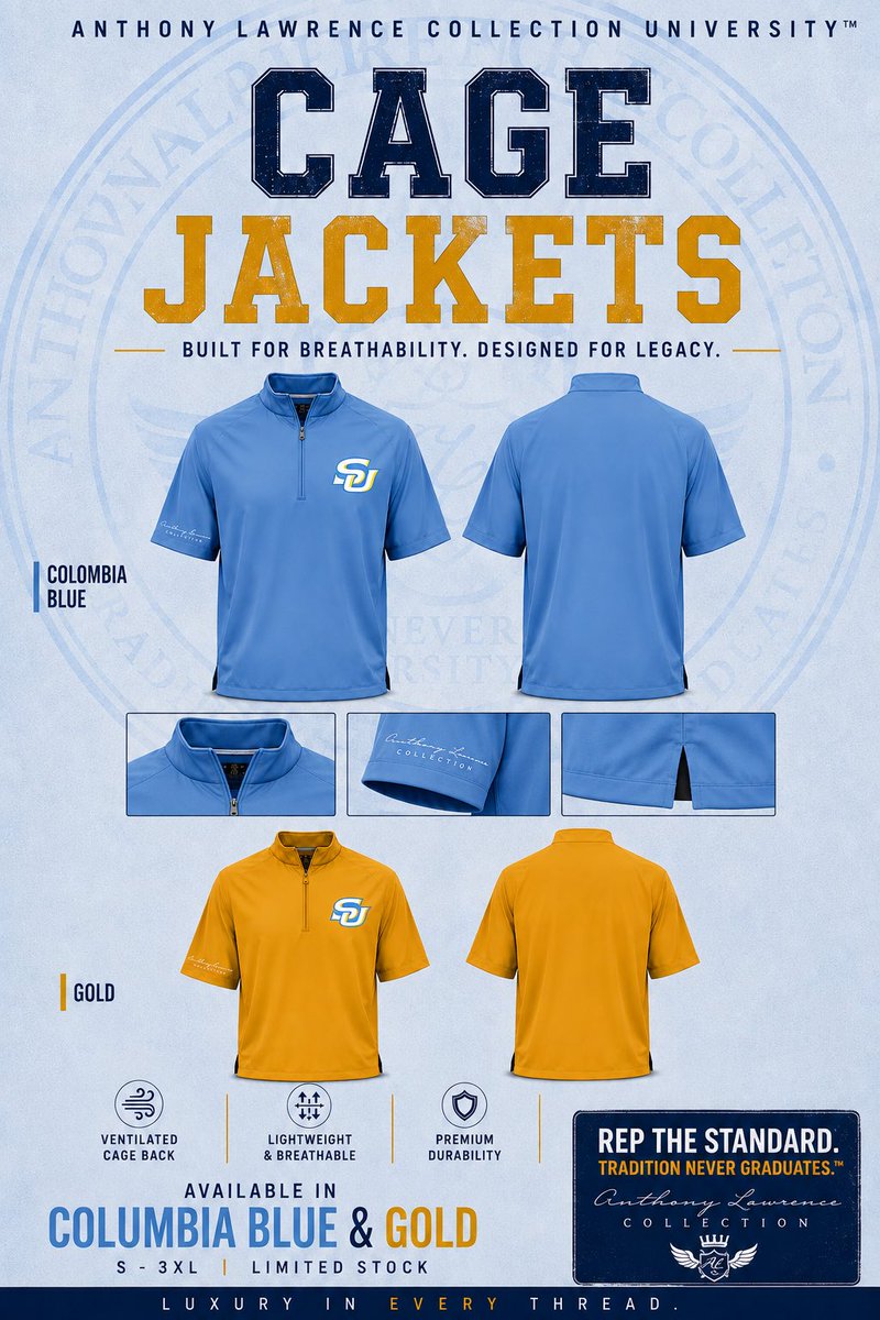 ALCollection's tweet photo. CAGE JACKETS
Built for those who carry tradition wherever they go.
Available in Columbia Blue and Gold.
PREORDER OPENS NOW.
Ships September 4.
Direct Link 👉🏾 https://t.co/OaOlnxE6sB
#AnthonyLawrenceCollection #CageJackets #RepTheStandard #TraditionNeverGraduates https://t.co/D8LLRXgEm9