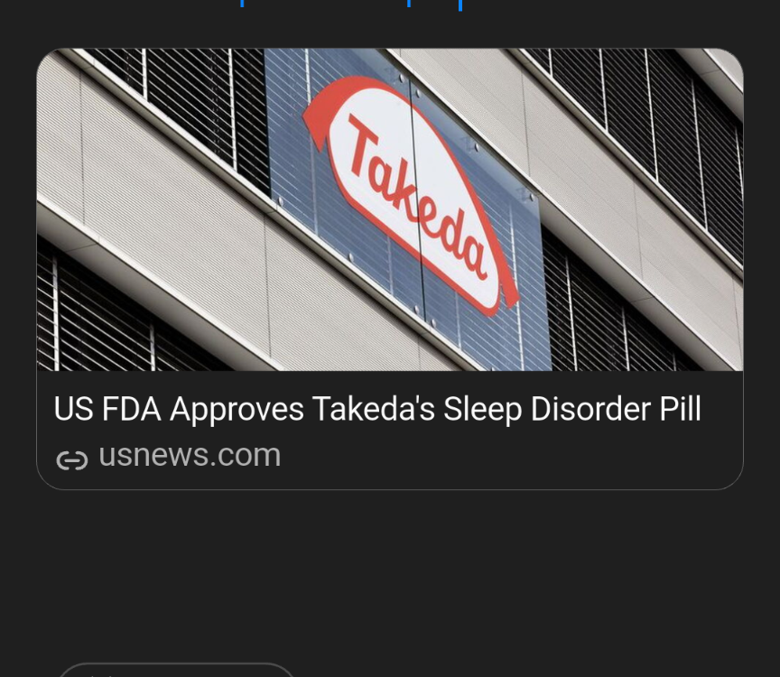 MichelliYo1's tweet photo. US FDA Approves Takeda's Sleep Disorder Pill   https://t.co/ZZRRwNNo3u https://t.co/VUSTKYH4jW