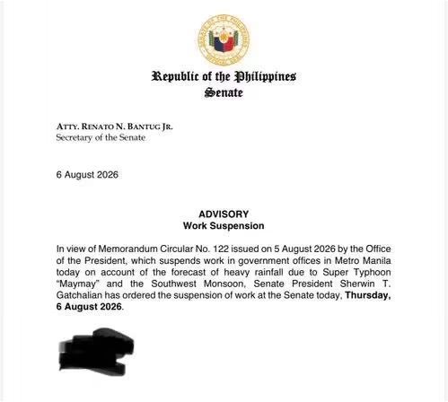 wrbubble's tweet photo. suspended ang work today sa senate https://t.co/YER3jMxktD