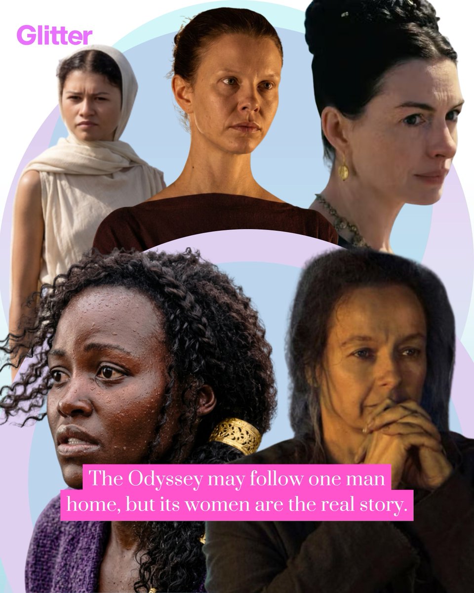 glittermagazine's tweet photo. Everyone's calling 'The Odyssey' Matt Damon's film — but the women are the ones quietly running the whole thing. 🌊 Anne Hathaway's Penelope turns waiting into strategy. Zendaya's Athena is basically his conscience made flesh. Samantha Morton's Circe and Charlize Theron's Calypso are the temptations that almost keep him from home. And Lupita Nyong'o's dual role is the smartest casting trick in the film.

We broke down every woman in Nolan's epic — and the gorgeous theme tying them all together. Read the full breakdown at https://t.co/HfoId9uMbw. Which one stole the film for you? 💫

📸 Universal Pictures | Collage: @glittermagazine

#TheOdyssey #AnneHathaway #Zendaya #CharlizeTheron #LupitaNyongo