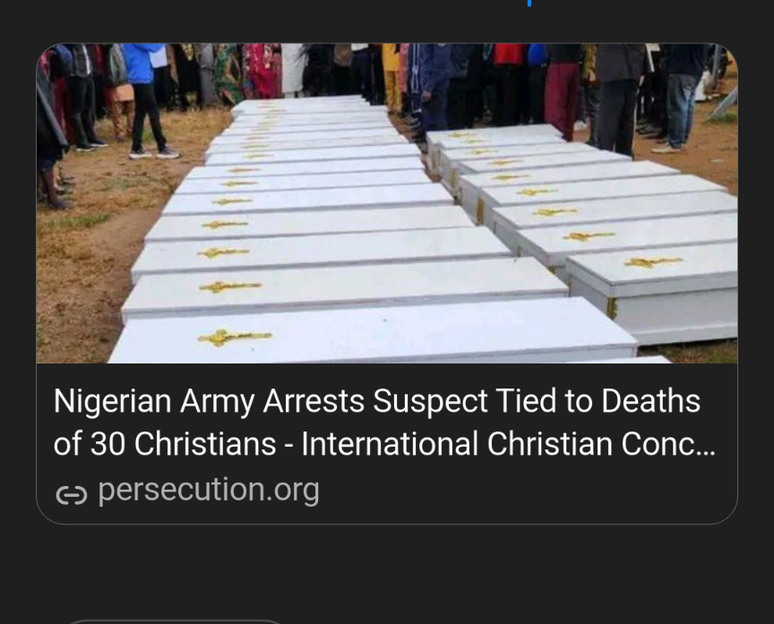 MichelliYo1's tweet photo. Nigerian Army Arrests Suspect Tied to Deaths of 30 Christians - International Christian Concern  https://t.co/v9h1FC3Tvo https://t.co/YOZC5Up27A