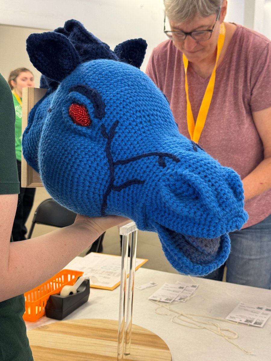 DENAirport's tweet photo. Mustang is lookin' SEW GOOD. 🧶💙

Since March, Katie has spent 100+ hours creating two pieces inspired by our Blue Boy: a mounted head and a replica.

Catch them at the Colorado State Fair Aug. 28-Sept. 7. Check it out on Instagram at katieandjoeonthego. https://t.co/0nKZH70pEA