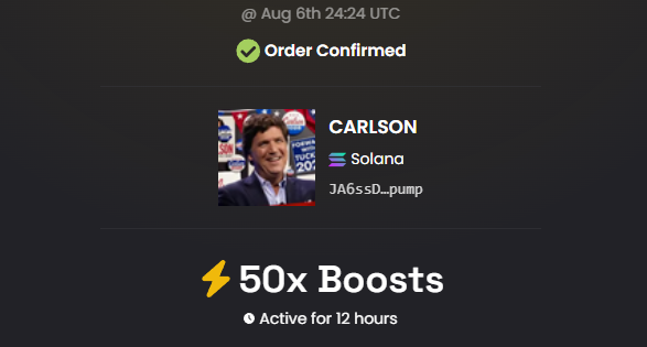 CARLSON_PF's tweet photo. Another 50x boosts applied on dex!

We now have 90x boosts baby.

$CARLSON https://t.co/C5rWTdo1s2