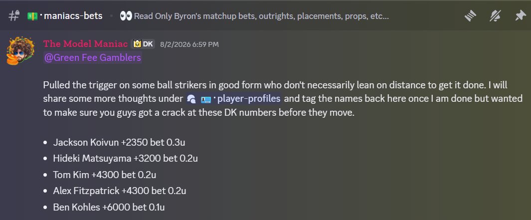 TheModelManiac's tweet photo. My outrights for the week, broken down in the @FGDegenerates show below https://t.co/5jKkZLd2Rl