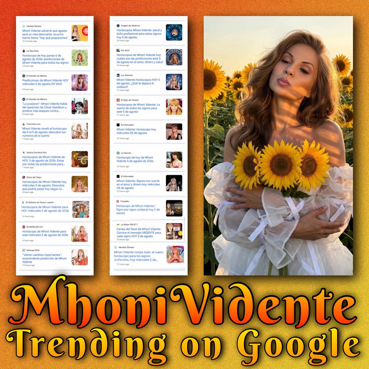 Veronic21128303's tweet photo. @mhonividente Mhoniii ROMPIENDOLA en #Google en los #ArticulosPopulares #PopularArticles con tus Predicciones que diste hoy en vivo en el Heraldo de Mexico!
"Lo pusieron": Mhoni Vidente habla del asesinato de #CésarGastélum y predice más ataques contra Famosos…
Mhoni Vidente advierte que agosto será un mes detonante; ocurrirá fuerte sismo "hay que prepararnos"
"Vienen cambios importantes":
sorprendente predicción de Mhoni
Los Horoscopos diaros y semanales de Mhoni! Viral tus Predicciones y Horoscopos Mhoniiii 🔮🤩 #HoroscopesbyMhoniVidente