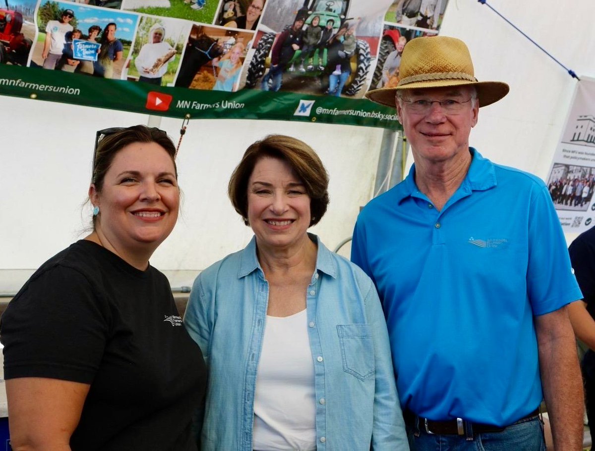 amyklobuchar's tweet photo. Always good to spend time with Minnesota Farmers Union President Gary Wertish and Vice President Anne Schwagerl. I'm grateful for their partnership and commitment to strengthening agriculture and rural communities across our state. https://t.co/XfCr6aFa8m