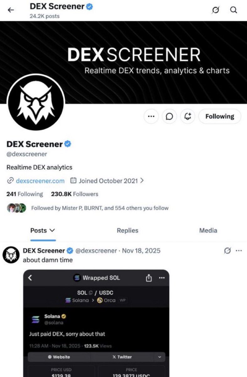 saracrypto_eth's tweet photo. Dexscreener hasn't tweeted in 9 months.

Yet they have 10 million monthly users, zero competition, and full control over the trenches.

And made over $100m last year.

No updates, no GM posts, nothing.

Just a good product that everyone uses.

Lesson in there 🫵🫵🫵 https://t.co/B1OsBdiR3A