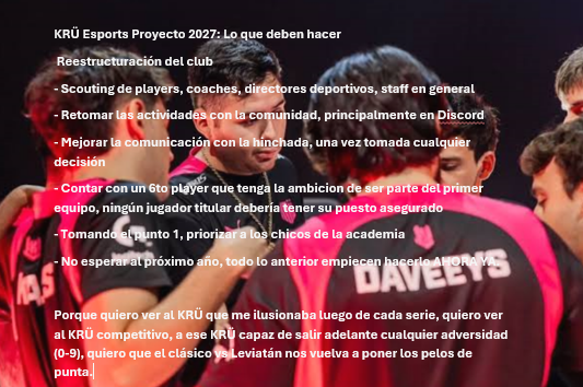 Awel0_'s tweet photo. Porque aún somos muchos los que seguimos aquí apoyando.

Ayudenme a que esto llegue a toda la gente posible, al club, al staff y a toda persona que ahora esté a cargo de mejorar esta situación.

Necesitamos personas dedicadas, ambiciosas y que amen estos colores

@KRUesports 🩷 https://t.co/RltgOF5BZL