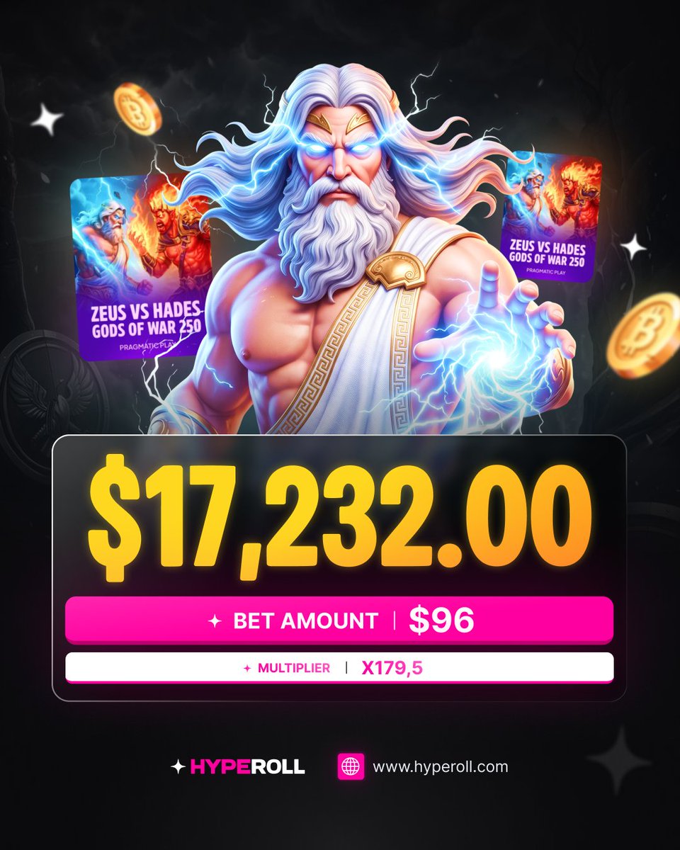 hyperoll's tweet photo. Congrats to player "Jokrre5" who just turned $96 into over $17,232.00 playing Zeus vs Hades Gods of War 250 on https://t.co/Zq5azANBuh ⚡️

Let's celebrate this HUGE win, giving away $300.00 to 1 person who RT &amp; follow this and drop their ID + their favourite game.

24 HRS 🕐 https://t.co/t6cXq5Oc8l