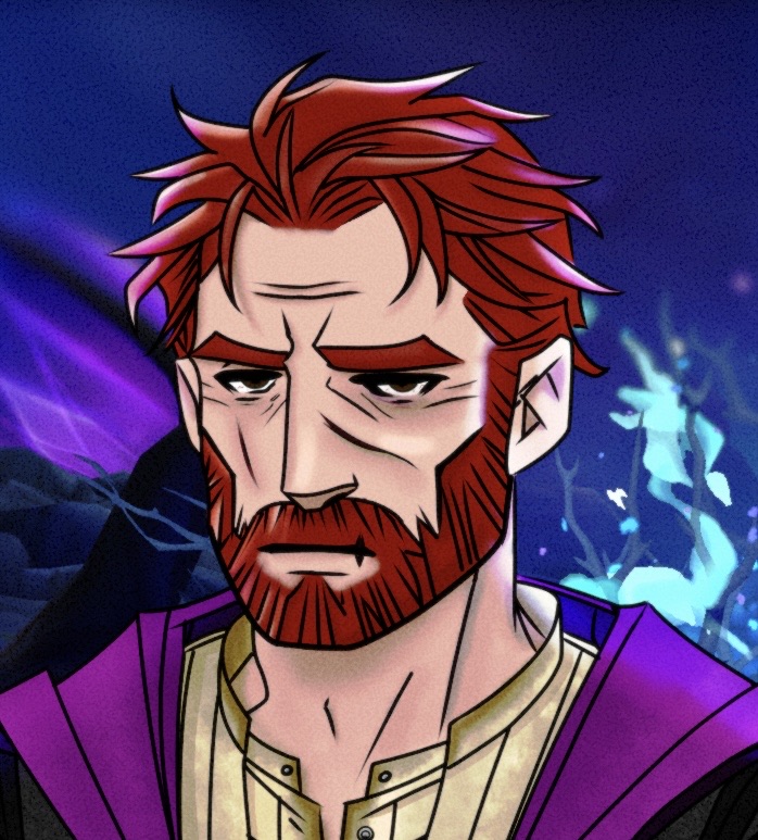 RainingOpals's tweet photo. Merrick Calwyn. This time around I went for a more square "graphic novel" style. I had a lot of fun drawing someone so grumpy. more hairline trouble! https://t.co/CbNg9LBHgm