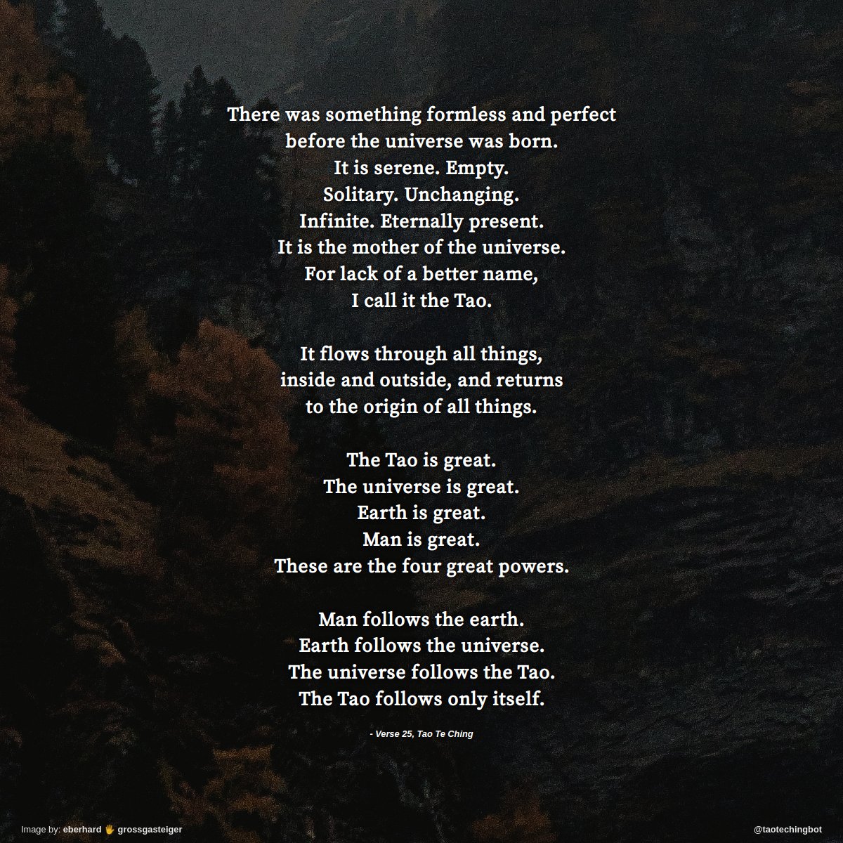 taotechingbot's tweet photo. Verse 25 of The Tao Te Ching. #TaoTeChing #Laozi #Tao #LaoTzu #Taoism #BookOfTheWay https://t.co/SZFQTZQz9g