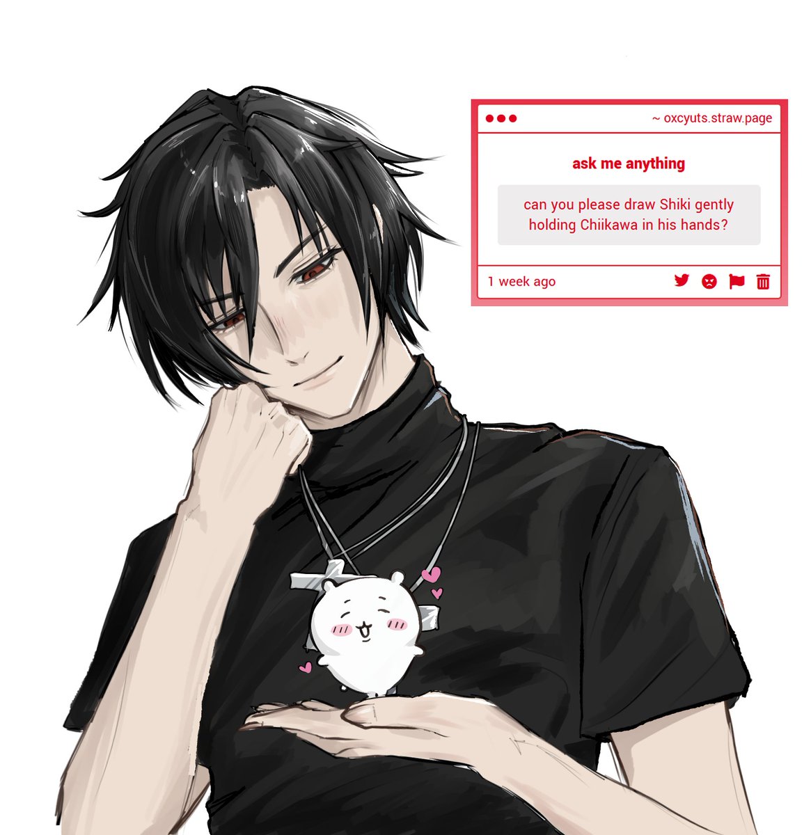 oxycuts's tweet photo. Shiki holds Chiikawa #咎狗の血 #togainunochi https://t.co/lrPNXJr5t2