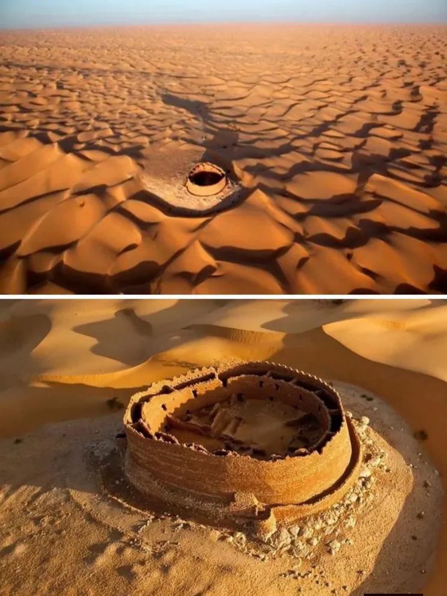 histories_arch's tweet photo. The Ksar Draa in Timimoun, Algeria, is an ancient ruin that stands out in the middle of an ocean of dunes in the Sahara. Its history and origins have been almost completely lost to time.

Rising from the dunes near Timimoun, Ksar Draa is one of the Sahara’s most unusual abandoned structures. The word ksar generally refers to a fortified North African settlement, but this site is especially distinctive because of its nearly circular design, double outer walls and extreme isolation.

Its walls were constructed from stone, clay, sand and straw, materials traditionally used to provide insulation against the desert’s intense daytime heat and cold nights.

The fortress reportedly once contained rooms arranged across several levels, communal areas and possibly a mosque. With only one main entrance and virtually no outward-facing windows, it appears to have been designed with protection in mind.

Exactly who built Ksar Draa, when they built it and why it was eventually abandoned remain uncertain. One theory suggests it served as a fortified stop for caravans carrying salt, gold and other goods across the Sahara. Others believe it was a military post, a prison or a refuge for Jewish communities fleeing persecution in the wider Touat region. None of these explanations has been conclusively proven.

Without a major archaeological excavation or surviving written records, the fortress remains a piece of Saharan history whose full story has disappeared beneath the sand.

Some accounts date Ksar Draa to around the 12th century, but that date remains an estimate rather than a firmly established archaeological conclusion.

#archaeohistories