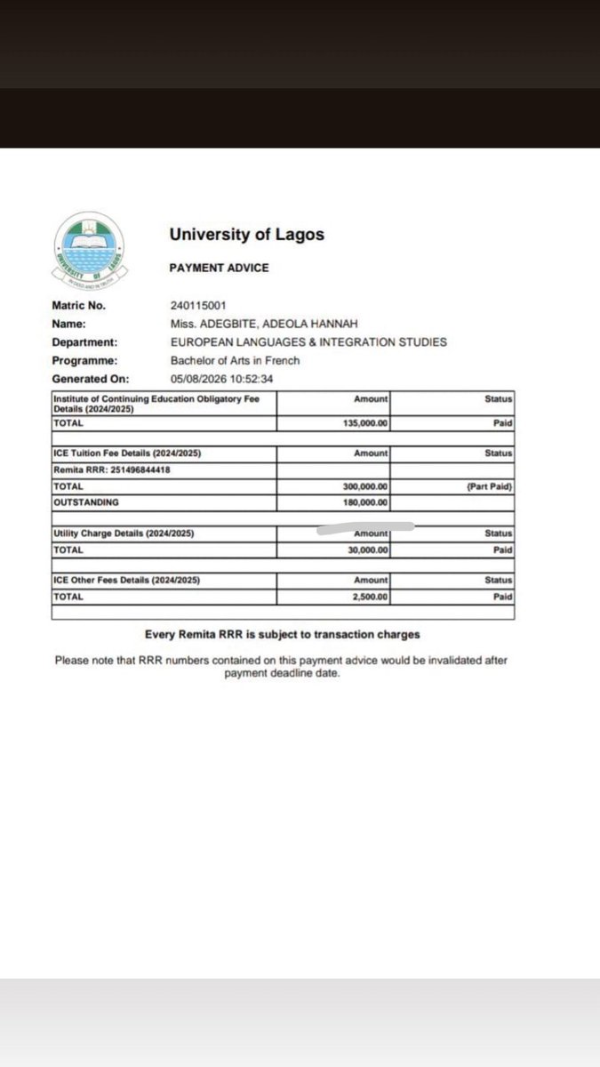 La3i3i's tweet photo. Your 1k or 2k will go a really long way in helping this young lady cover her fees, exams start in less than 2 days. 
8088710118
Opay
Adegbite Adeola https://t.co/9kUgQlZIs6