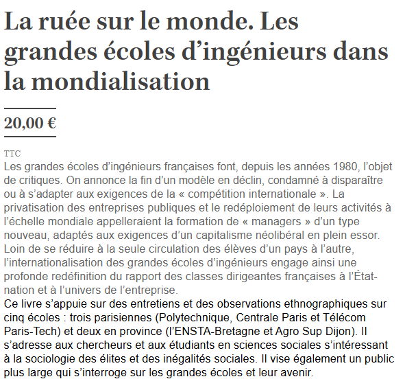 AfsElites's tweet photo. [Pauriton #socioelites] "La ruée sur le monde. Les grandes écoles d’ingénieurs dans la mondialisation" d'Adrien Delespierre (Université de Tours, CITERES)
https://t.co/bLkUrMscp8 https://t.co/7GWr93pGeb