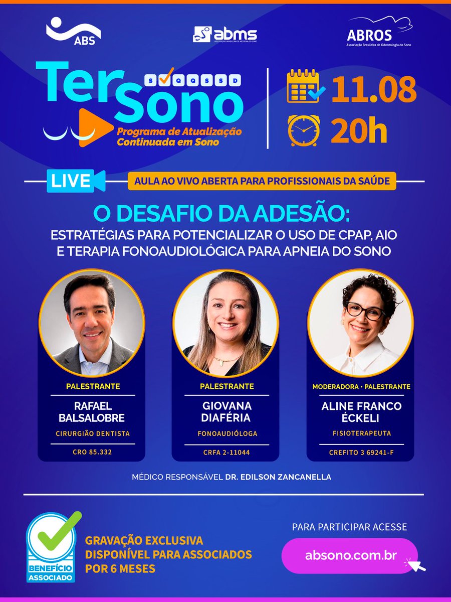 absono_'s tweet photo. 😴 Na próxima semana tem #TerSono!

Marque na agenda:
📅 Data: 11 de agosto
⏰ Horário: 20h
💻 Formato: 100% online

📍 Garanta a sua vaga em: https://t.co/LG6L6fQHQk

#absono #tersono #cpap #apneiadosono https://t.co/yx0X7UpLly