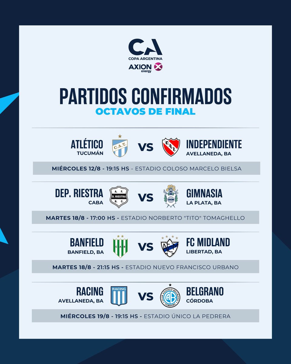 BarbettiJulian's tweet photo. #CGE #GELP Confirmado Gimnasia enfrentará a Riestra por octavos de final de Copa Argentina el martes 18/8 a las 17hs en cancha de Defensa y Justicia. https://t.co/BW4FVLjQid