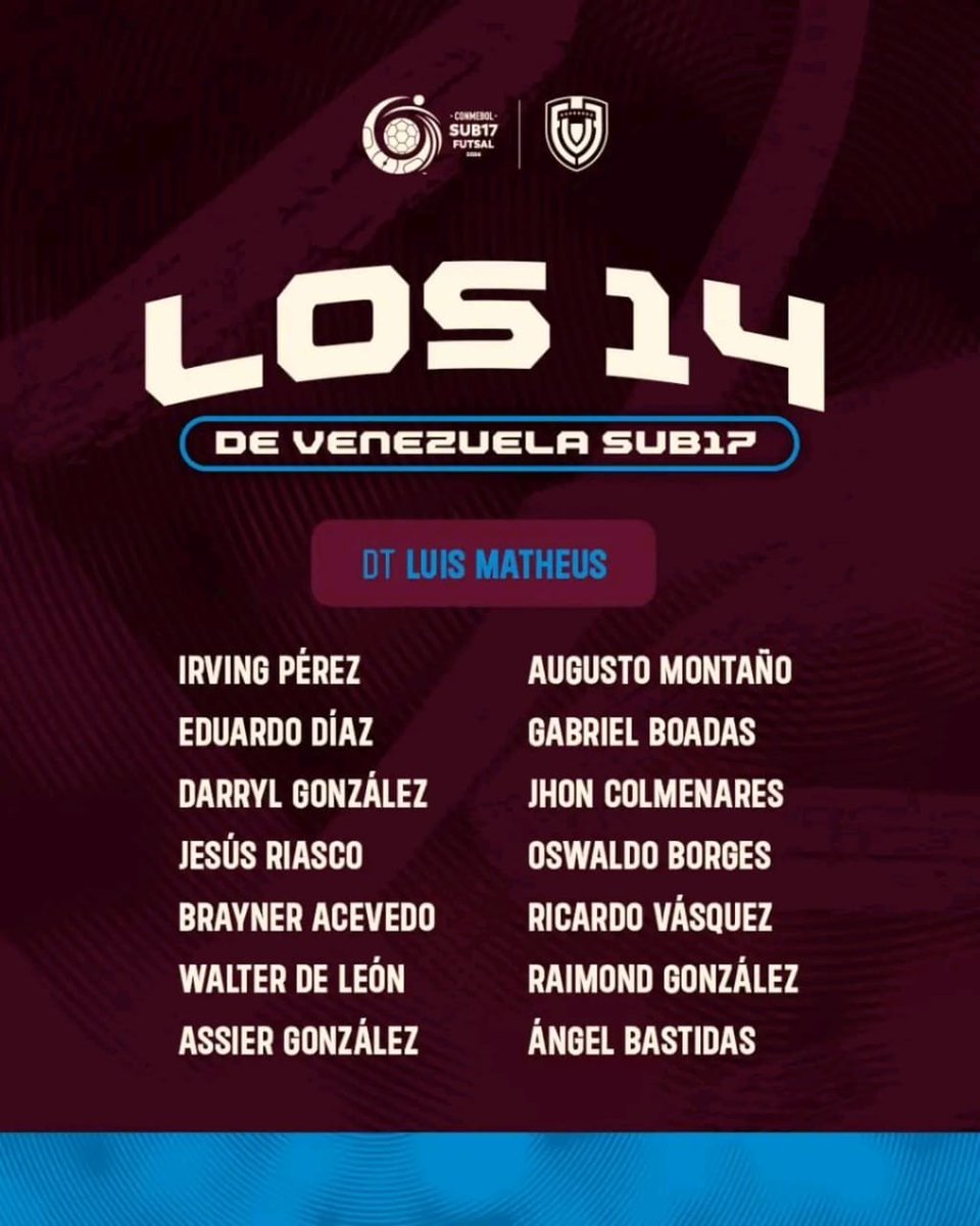 Futsaltven's tweet photo. 🇻🇪 ¡LA FUTURA GENERACIÓN EN ACCIÓN! 💥
Convocatoria de la Vinotinto Sub-17 de Futsal para el Sudamericano ⚽💨.
Pura juventud, talento y compromiso listos para dejar el alma en cada partido. 🔥
¡Déjales tu mensaje de apoyo! 👇💬
📸 @FutsalFVF
#Futsal #FVF #FutsalTV https://t.co/P8DJyICK0s