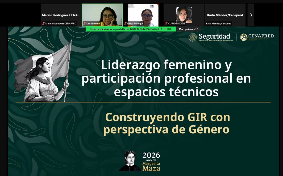 CenapredMexico's tweet photo. La importancia de incorporar la #PerspectivaDeGénero en la  #GestiónIntegralDelRiesgo fue el tema expuesto por la Lcda. Karla Méndez Estrada, especialista del #Cenapred, en el conversatorio "Construyendo gestión del riesgo con perspectiva de género", organizado por @Colegio_PC 👩 https://t.co/b6tcDvjJSn