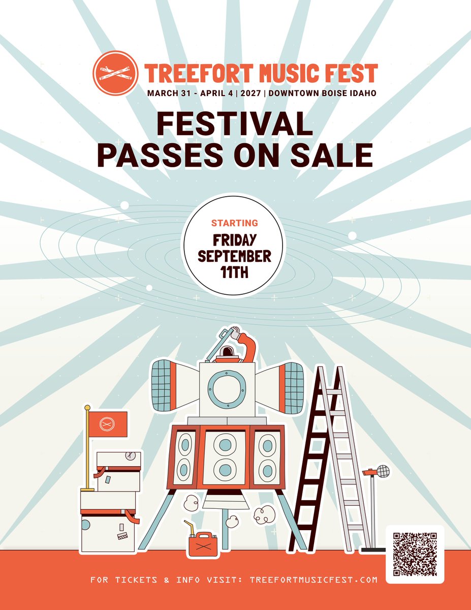 treefortfest's tweet photo. PREPARE FOR TREEFORT LIFTOFF! 🚀
Calling Mission Control: the countdown to #Treefort2027 is on! 
Grab your 5 day passes starting Friday 9/11 at 10am MT → https://t.co/v574ypC8jQ https://t.co/cPRiNYMVbN