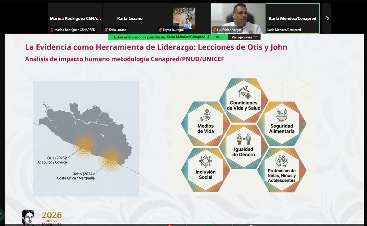 CenapredMexico's tweet photo. La importancia de incorporar la #PerspectivaDeGénero en la  #GestiónIntegralDelRiesgo fue el tema expuesto por la Lcda. Karla Méndez Estrada, especialista del #Cenapred, en el conversatorio "Construyendo gestión del riesgo con perspectiva de género", organizado por @Colegio_PC 👩 https://t.co/b6tcDvjJSn