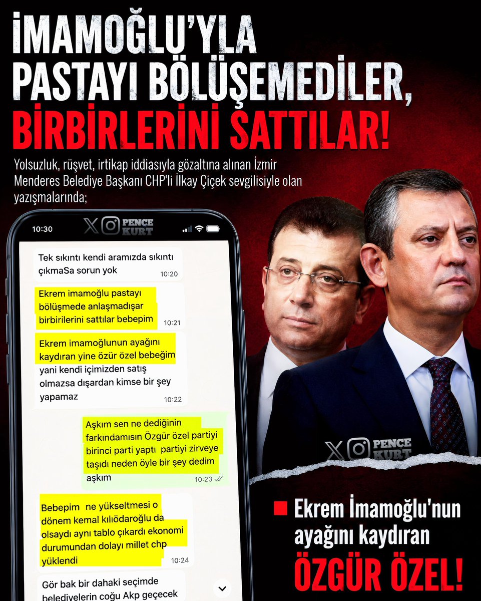 RemziGrz's tweet photo. İzmir Menderes belediye başkanı İlkay Çiçek demek Ekrem İmamoğlu'nu satan Özgür Özel şimdi yeni parti ile kim kimi satacak görecez. /:))

Yeni partinin trolleri size pastadan kirli çatal kalacak gibi artık ne yaparsınız bilmem./:)) https://t.co/sQpc8ZR4lY