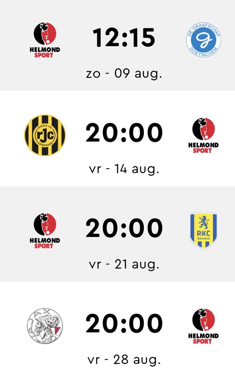 DoorEenRodeBril's tweet photo. Het programma van @HelmondSport in de maand augustus ๐๏ธ
Hoeveel punten verwachten jullie dat we pakken?
#DERB #podcast #onzeclub #helmondsport https://t.co/CBY52gbDoa