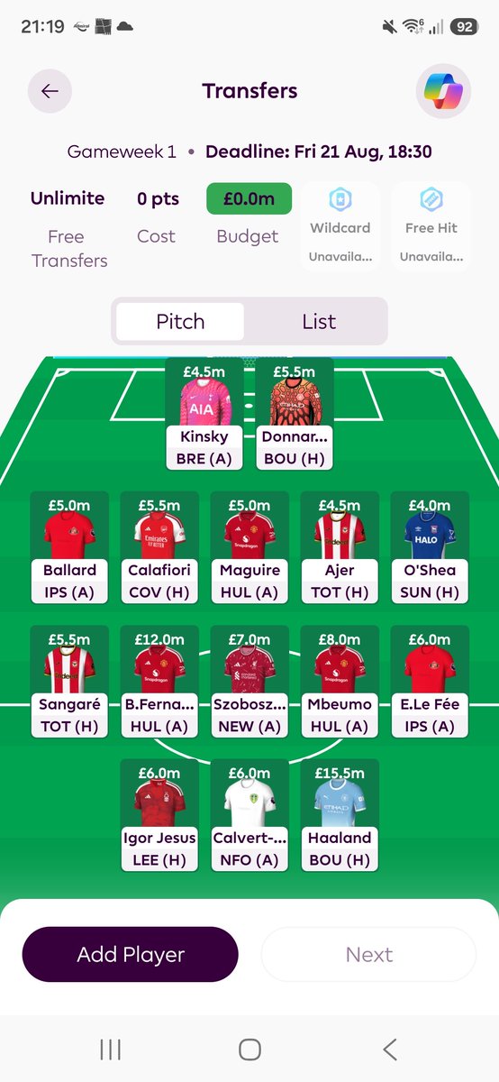 FPL_SK1LZ's tweet photo. @FPLMattW BB1, TC3 (Haaland), FH4, WC6. Thoughts please? https://t.co/390sbU741Q