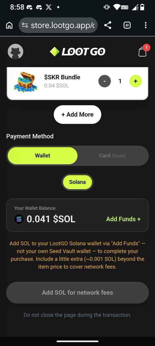 0X_CFZ's tweet photo. @lootgo_official which checkout is fixed?

sol grabber 😔 https://t.co/wKlgzV8qT3