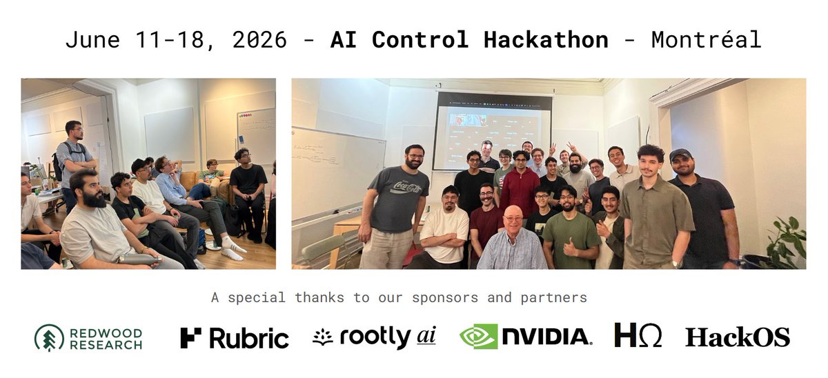 LaurenceLiang1's tweet photo. this past June, we hosted an AI safety hackathon at Omega Labs by @HorizonOmega_ , Montreal's newest AI safety space.

supported by @redwood_ai , @RubricLabs , @rootlyhq and with Brev compute by @nvidia , we received 80+ signups for a week of AI safety research. highlights in🧵! https://t.co/e0pDYlFpKc