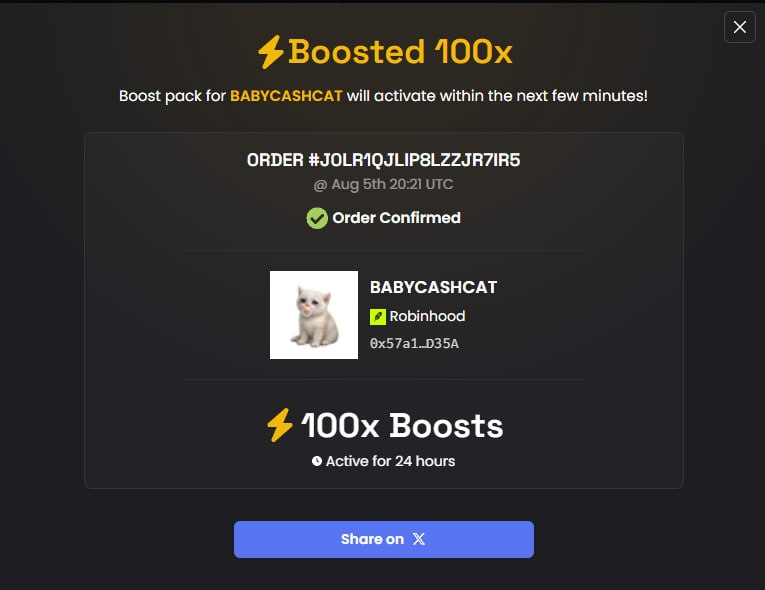 BABYCASHCATMEME's tweet photo. We've just paid 100x boost for $BABYCASHCAT https://t.co/Dr7s4epzEj