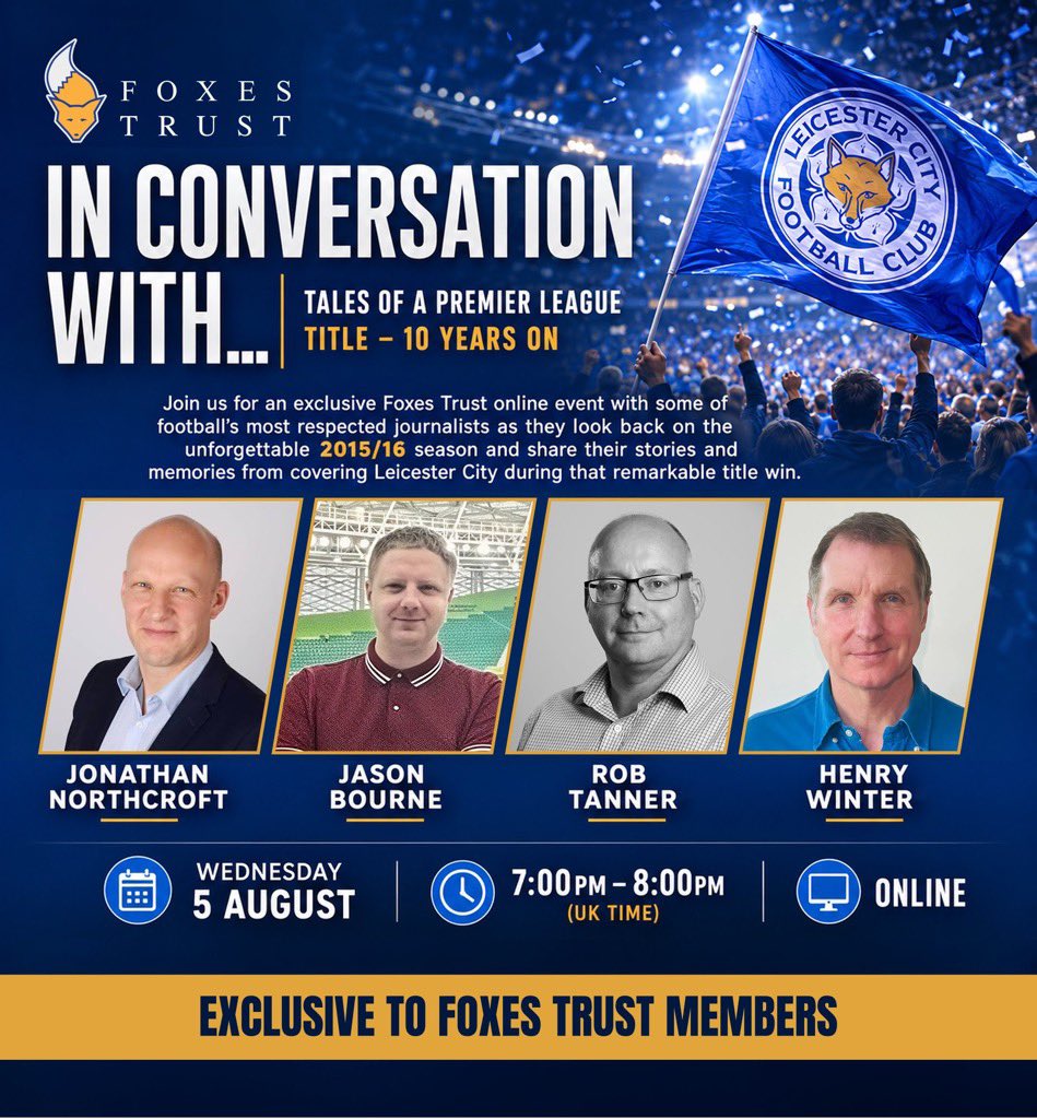 PaulRainsUK's tweet photo. What a great evening listening to these guys reminisce about the 2015/16 title winning season. Just one of the benefits of joining the @foxestrust https://t.co/w8qhpMr7dj