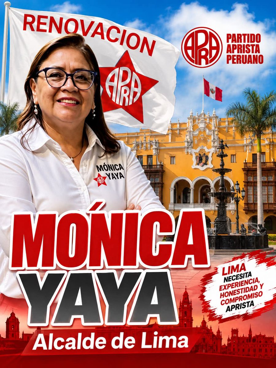 APRA_Oficial's tweet photo. Nuestra compañera @MonicaYaya encabezará la lista del Partido Aprista Peruano en las próximas elecciones municipales de Lima Metropolitana.
Ardua luchadora contra la corrupción, sin temor a los grupos de poder, el camino correcto que Lima debe elegir. https://t.co/8DHSiFQZG9