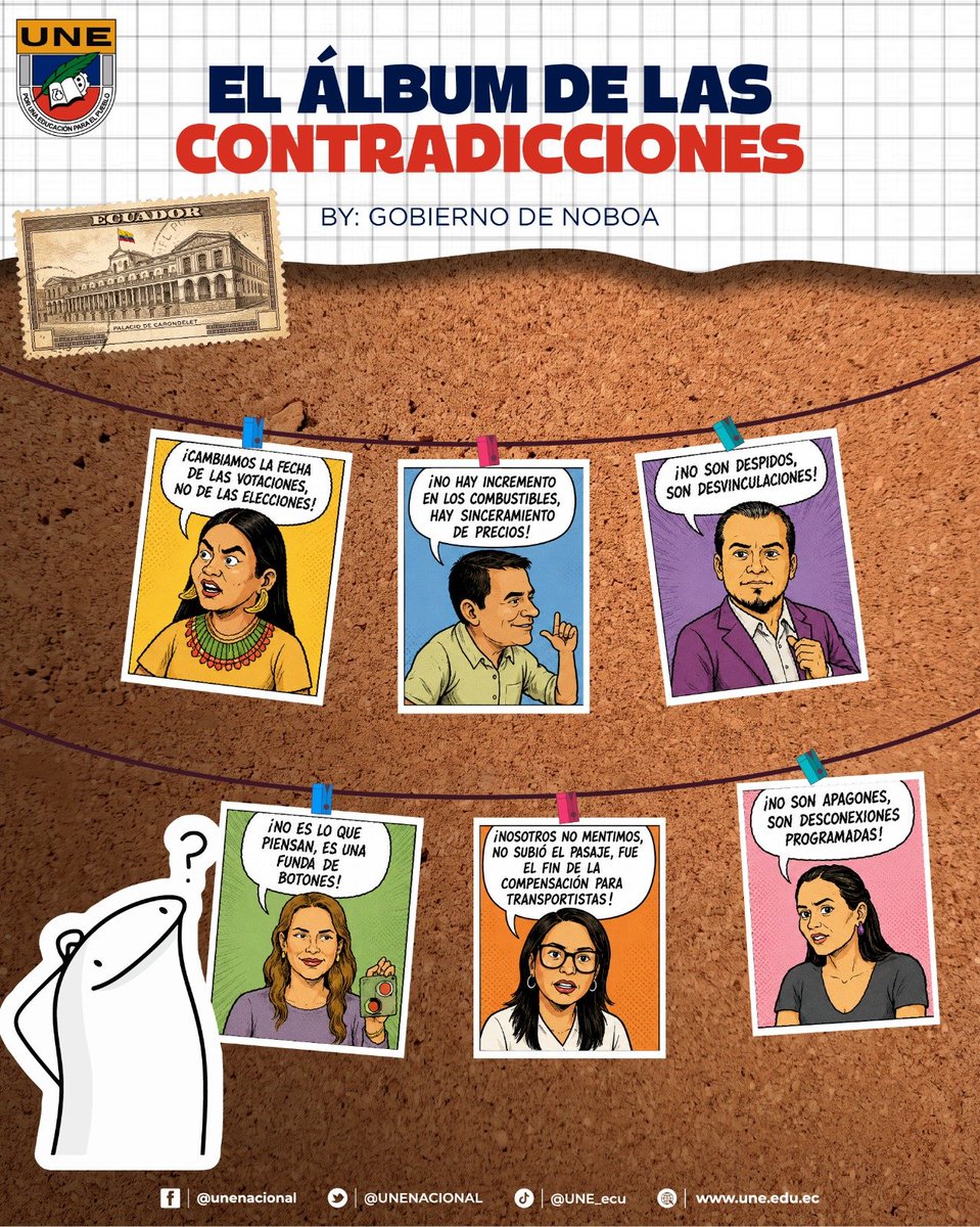 UNENACIONAL's tweet photo. 🚨 #ATENCIÓN | Bienvenidos al "Álbum de las Contradicciones".

Cuando las promesas cambian de nombre para ocultar la realidad, las contradicciones hablan por sí solas.

El país merece transparencia, coherencia y respeto a la verdad. La ciudadanía no necesita cambios de palabras, sino soluciones reales a los problemas que enfrenta.

#UNE #LaVerdadNoSeDisfraza #EducaciónPública #Ecuador